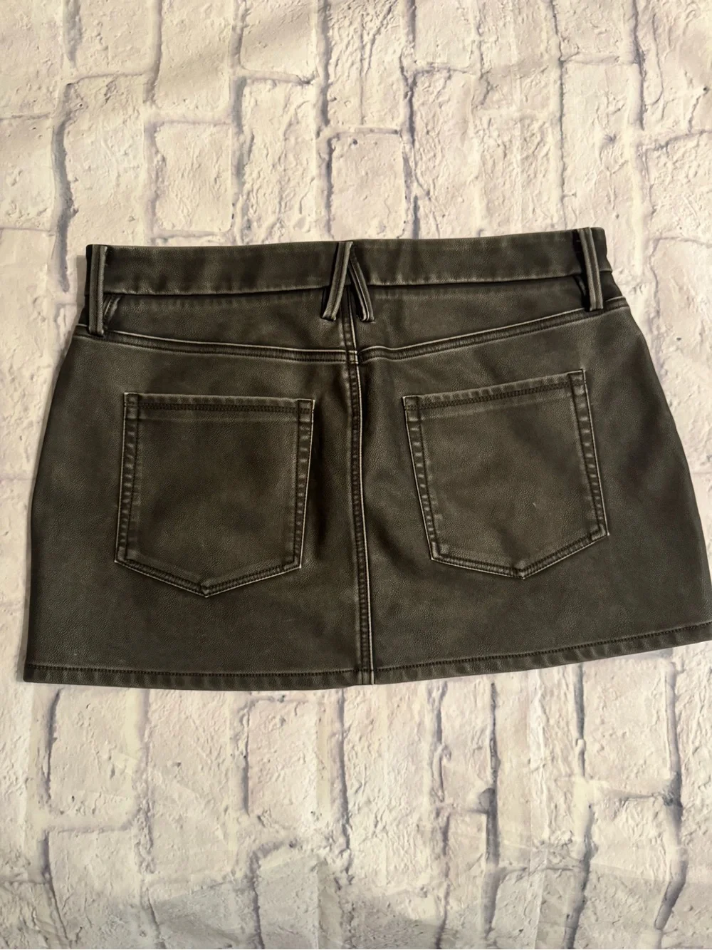 Good American Charcoal Black Coated Faux Leather Mini Skirt
